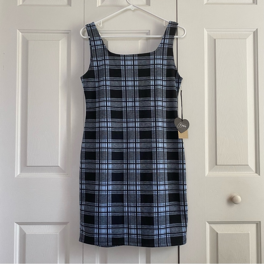 Popular Basics Blue Plaid Dress (NWT)